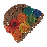 Daiiibabyyy  Sweet Colorful Flower Hollow Knitted Hat Crochet Bohemian Style Beanie Cap Thin Hollow Ethnic Style Pullover Hat Ladies