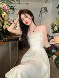 Daiiibabyyy  Midi Dress Women Princess Chic Aesthetic Holiday Leisure Ruffles Vintage French Style Sleeveless Partywear Summer Young