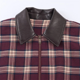 Daiiibabyyy  Winter New Product Women's Fashion Leisure Versatile Flip Collar Long Sleeve Leather plaid Pilot Jacket Coat
