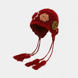 Daiiibabyyy  Cute Tassels Crochet Knitted Hat Hollow Out Handmade Knit Cap Korean Bohemian Style Weave Cap Travel