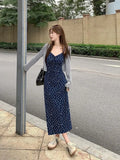Daiiibabyyy  Ensemble Femme 2 Pièces Spring New High-end Designed Korean Style Temperature Niche Slim Floral Suspender Long Skirt + Cardigan