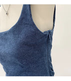 Daiiibabyyy  Women's Summer Blue Denim Short Dress High Waist Folding Strap Hip Wrapping Slimming Fit Mini Dresses 2025 New Style Fashion