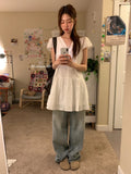 Daiiibabyyy  Retro Korean Sle ort Sve Hollow out Trim Button Slimming Casual Dr Unique SEI Girl Feeling High Waist Commute Dr