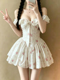 Daiiibabyyy  French Sweet Sexy Kawaii Dress Women Y2k Cute Bow Design Slim Summer Dress Japanese Fashion Elegant Vintage High Street Outfits