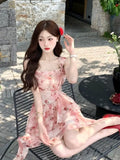 DAIIIBABYYY  -  Summer New French Floral Holiday Beach Y2k Irregular Dresses Women Fashion Elegant Camisole Dress Sweet Evening Party Prom Gown