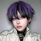 Daiiibabyyy  Night Purple Short Hair High Quality Chemical Fiber Synthetic Wig Fashion Black and Purple Style Daily Men's Wig