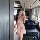 DAIIIBABYYY  -  2025 New Pure Desire Style Chic Pink Niche Sleeveless First Love Dress Patchwork Hanging Neck Floral Sweet