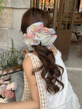 Daiiibabyyy  Girl's Scrunchies Korean Version Rainbow Pearl Large Hair Band Sweet Style Hair Tie Pleated Twisted Hair Band Bow Cute Hair Clip