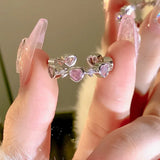 Daiiibabyyy  Korea Cute Rabbit Ear Rings Girl Women Bunny Zircon Jewelry Opening Rings For Girlfriend Sweet Cool Wind Jewelry Gifts