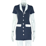 Daiiibabyyy  Sexy Spliced Pockets Slimming Dress for Women Lapel Short Sleeves High Waist Temperament Chic Evening Dresses Female New