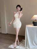 Daiiibabyyy  Pure and Unique Halter Neck Strapless Dress Nightclub Mesh Makes You Look Thin