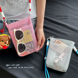 Daiiibabyyy  Small Hollow Mesh Bag Messenger Bag for Women Mini Mobile Phone Bag Portable Shoulder Bag Large Capacity Storage Hanging Bag
