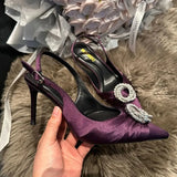 Daiiibabyyy  Luxury Designer Women's Shoes Exquisite Rhinestone High-heeled Sandals for Woman French Pointed Tip Casual Shoes Sandalias Mujer