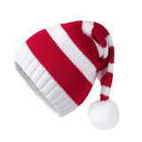 Daiiibabyyy  Merry Christmas Hat Christmas Knitted Hat Stripe Warm Santa Beanie Hat Plush Ball Crochet Parent Child Hat Happy New Year