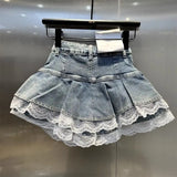 DAIIIBABYYY  -  Y2K Denim Mini Skirt Women Kawaii Lace Patchwork White Ball Gown Jeans Skirts Summer Gyaru Gothic Korean Black Faldas New