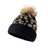Daiiibabyyy  Trendy Thickened Leopard Print Hat Cozy Curled Edge Wool Ball Hat Warmth Knitted Hat Autumn Winter Outdoor Wear