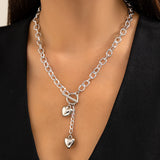 DAIIIBABYYY  -  Punk Heart Shaped Pendant Necklace Women's Fashion O-shaped Chain Buckle Necklace Sexy Chest Chain Body Jewelry Gift