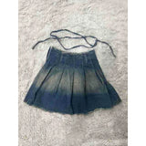 Daiiibabyyy 2024 Summer Gradient Tassel Pleated Denim Mini Skirt Women High Waist Zipper Casual Versatile Trends Short Bottom Y2k Streetwear