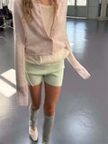 Daiiibabyyy  Lightweight Sheer Knit Cardigan Women Round Neck Single Button Front Long Sleeve Soft Layering Top