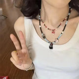 DAIIIBABYYY  -  Y2k Cute Black Cat Fish Pendant Beaded Necklace For Women Sweet Cool Clavicle Chain Girl Choker Jewelry Accessories Party Gift