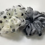 Daiiibabyyy  1PC Polka Dot Organza Scrunchies Set, White & Gray, Chiffon Hair Ties, Elegant Hair Accessories For Women