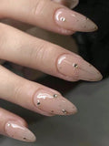 Daiiibabyyy  10 pieces of pure handcrafted almond-shaped nude nail art with golden cross starburst, simple, fashionable and elegant detachabl