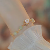 Daiiibabyyy Gold Color Hetian Jade Flower Bracelet For Women Girl Peach Blossom Shell Vintage Jewelry Birthday Gift Dropshipping