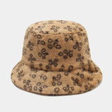 Daiiibabyyy  Women Autumn Winter Printed Plush Bucket Hat Vintage Floral Print Fluffy Hat Korean Warm Fisherman Hats