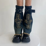 DAIIIBABYYY  -  Y2K Star Strap Denim Leg Warmers Punk Cross Harajuku Leg Covers Gothic Leg Socks Y2K Personalized Calf Socks Leg Boot Cuffs Sock