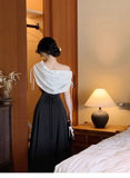 Daiiibabyyy  Princesscore Coquette Dress Women Black White Colorblock Bowknot Cowl Neck High Waist Slim Fit Maxi Dress Elegant Party Outfit