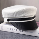 Daiiibabyyy  High Quality Casual Military Cap Man Woman Woolen Flat Hats Captain Cap White Vintage Leather Bill Newsboy Cap NC35