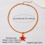 Daiiibabyyy  Ocean Style Glass Starfish Pendant Rope Chain Necklace Bohemian Fashion Jewelry Summer Vacation Daily Wearing