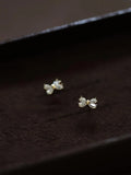 Daiiibabyyy 925 Silver Needle Mini Cute Sweet Four Shiny Zircon Bow Stud Earrings for Women Girl Children Jewelry Wholesale