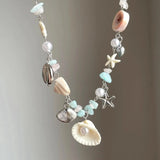 DAIIIBABYYY  -  Y2K Handmade Colorful Flower Shell Pendant Necklace for Women Fashion Natural Gravel Beaded Necklace Girl Aesthetic Jewelry