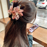 Daiiibabyyy Korean New Flower Dyed Flower Hair Claw Back Spoon Pan Hair Shark Clip Pearl Crystal Luxury Fashion Women's Hair Accessories