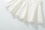 Daiiibabyyy  Holiday Front Cross Lacing up Bandage Bow Zipper Waist Mini Skirt Women White Spliced Lace Hem Ruched Swing A-lined Skirts Black