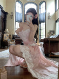 Daiiibabyyy  Summer Women Fairy Irregular Princess Dress Spaghetti Strap Lace Patchwork Party Dress Backless Feminine Hotsweet Girl's Dresses