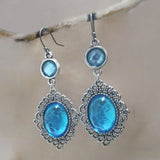 Daiiibabyyy  Luxury Court Style Large Oval Sky-blue Purple Cracked Imitation Gemstone Pendant Dangle Earrings for Women Retro Bohemia Jewelry