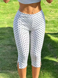Daiiibabyyy  Summer Women Capri Pants High Waist Slim Fit Crop Pants Solid Color Ankle Pants Mid Low Rise Gingham Print 3/4 Pants with Side