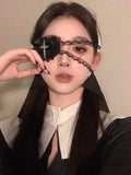 Daiiibabyyy  Women Sweet and Cool Black White Lace Bows Heart Cross Eye Mask Suitable for Halloween Theme Lolita Dark Gothic COS Accessories