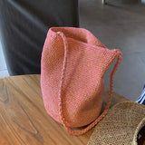 Daiiibabyyy  New Large Capacity Handwoven Bucket Bag Solid Color Boho Metal Line Bucket Bag Straw Design Handmade Crossbody Bag Gifts
