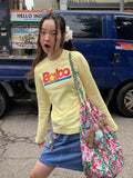 DAIIIBABYYY  -  American Retro Yellow Graphic T Shirts Korean Fashion 2000s Clothes Y2k Women's T-shirt Spring Autumn Tops Print Tees