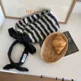 DAIIIBABYYY  -  Ins Personality Contrasting Stripes Knitted Straps Earmuffs for Women Autumn and Winter Travel Versatile Warm Casual Hairdband