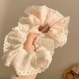 DAIIIBABYYY  -  2024 New Lace Polka Dot Scrunchies Fairy Girl Student Oversized Elastic Hair Bands Korean Women Elegant White Pink Hair Tie Rope