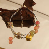 Daiiibabyyy  Delicate Natural Stone Crystal Beads CZ Zircon Ball Lock Butterfly Strand Bracelets for Women 14K Real Gold Plated Copper