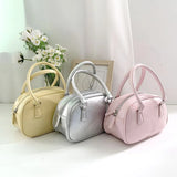 Daiiibabyyy  New PU Silver Polyester Crossbody Bag Small Square Bowling Purse Lightweight Durable Fashion Shoulder Bag for Daily Use