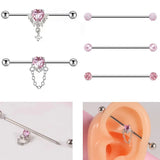 DAIIIBABYYY  -  1PC Industrial Piercing Barbells Jewelry Stainless Steel CZ Heart Ball Pearl Cartilage Helix Earring Body Piercing for Women Men