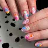 Daiiibabyyy  24Pcs Short Round Head Nails Set Press on Colorful Smudge Starburst Fake Nails Detachable Artificial Full Cover False Nails Tips