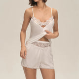 Daiiibabyyy  New Sexy Lace Home Strap Shorts Set Casual Comfortable Loungewear For Women Splicing Design Soft Skin-friendly Ventilate Pajamas