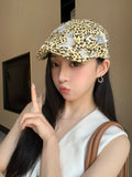 DAIIIBABYYY  -  American Personalized Leopard Print Lace Splicing Hole Forward Hat Women's Trend Y2k Breathable Short Brim Sunshade Painter Cap
